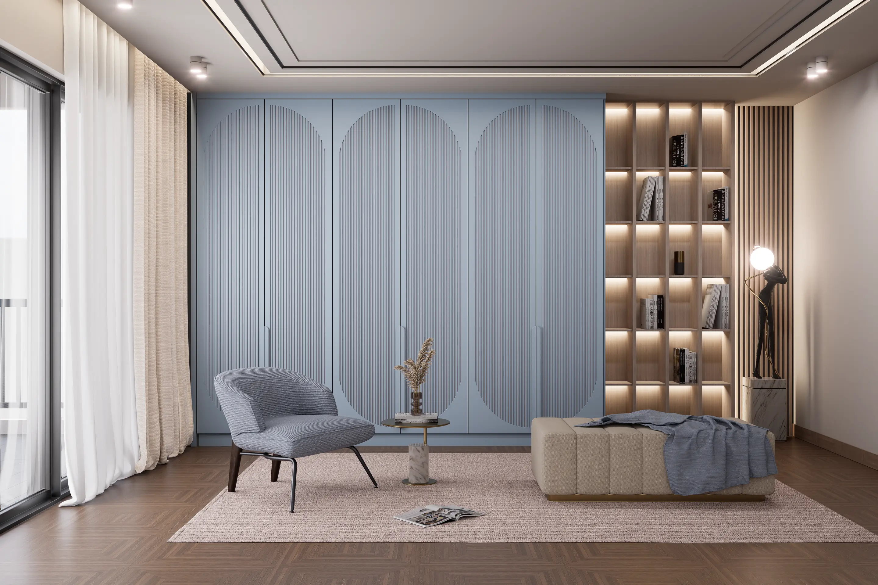 Custom openable wardrobe design for bedroom by Innovante Studio Gurgaon