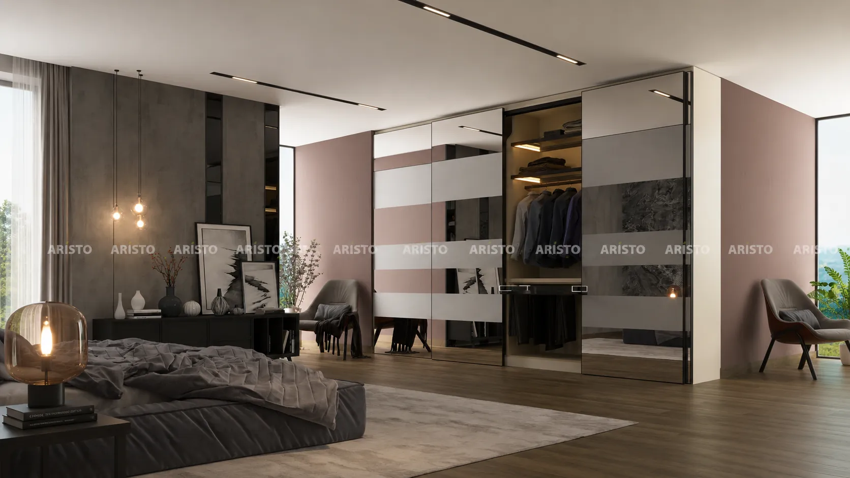 Sliding wardrobe designers in Gurgaon - glass finish wardrobe by Innovante Studio