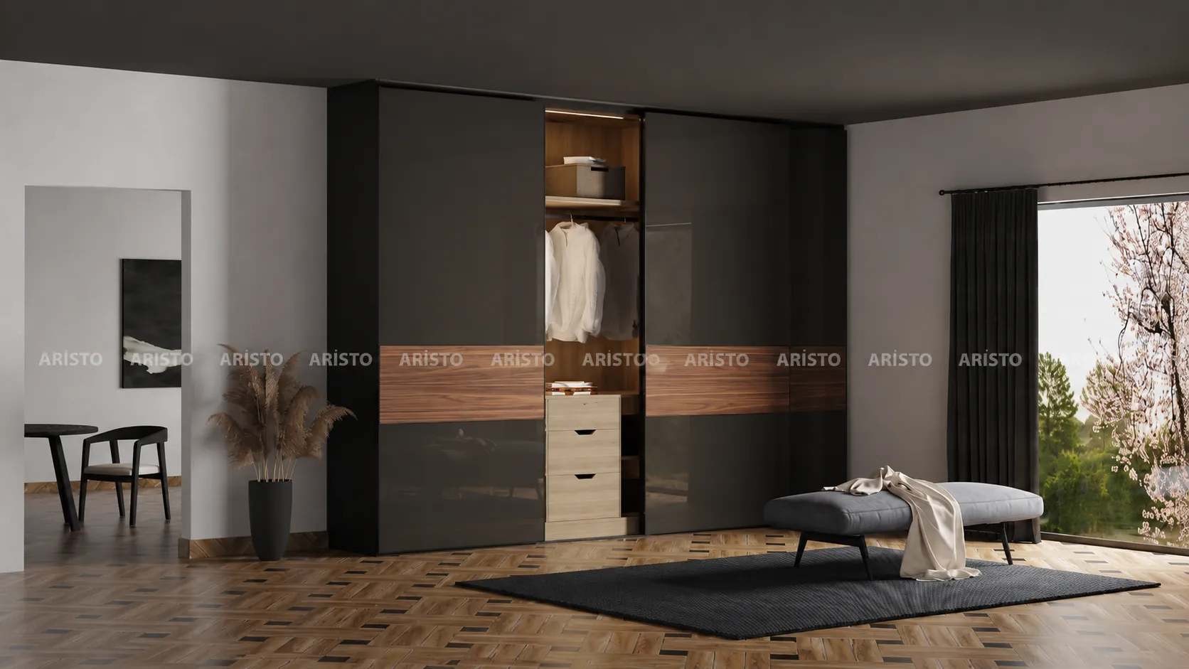 Luxury walk-in wardrobe design for bedroom in Gurgaon