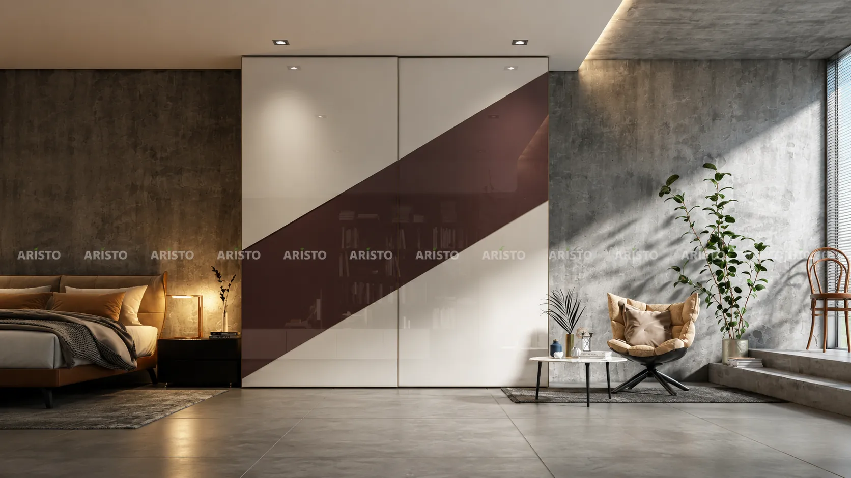 Sliding wardrobe designers in Gurgaon - glass finish wardrobe by Innovante Studio