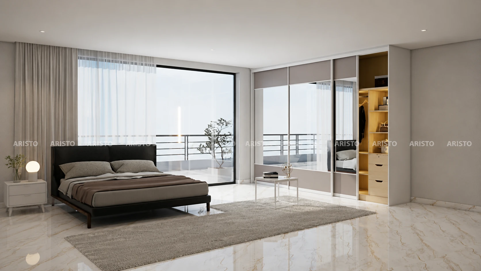 Sliding wardrobe designers in Gurgaon - glass finish wardrobe by Innovante Studio