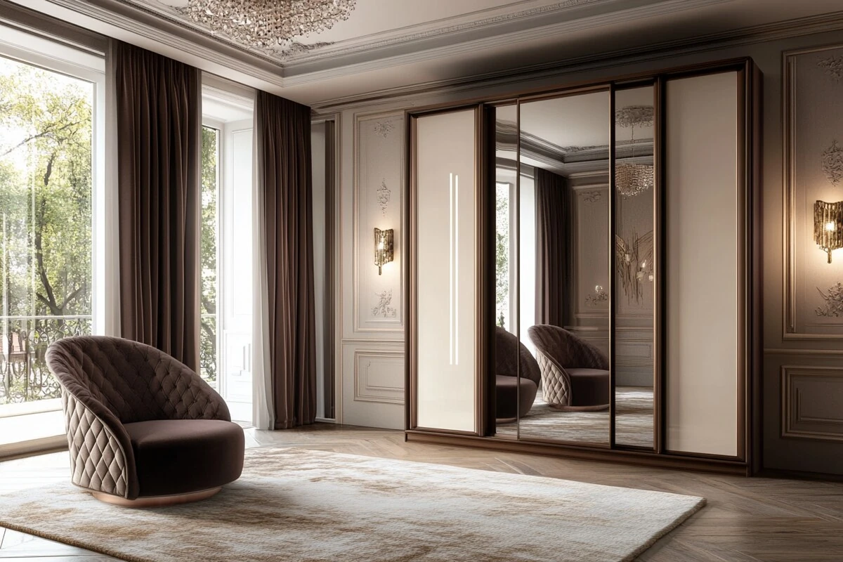 Sliding wardrobe designers in Gurgaon - glass finish wardrobe by Innovante Studio