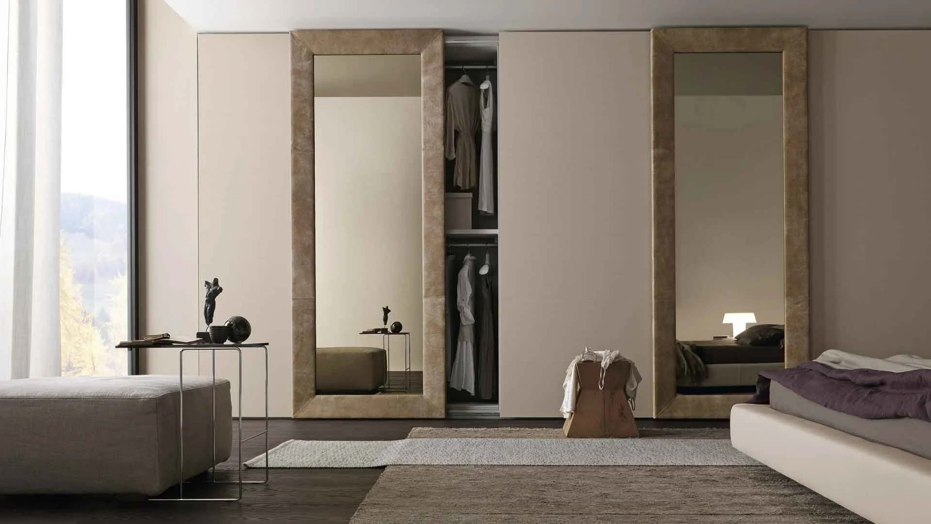 Sliding wardrobe designers in Gurgaon - glass finish wardrobe by Innovante Studio