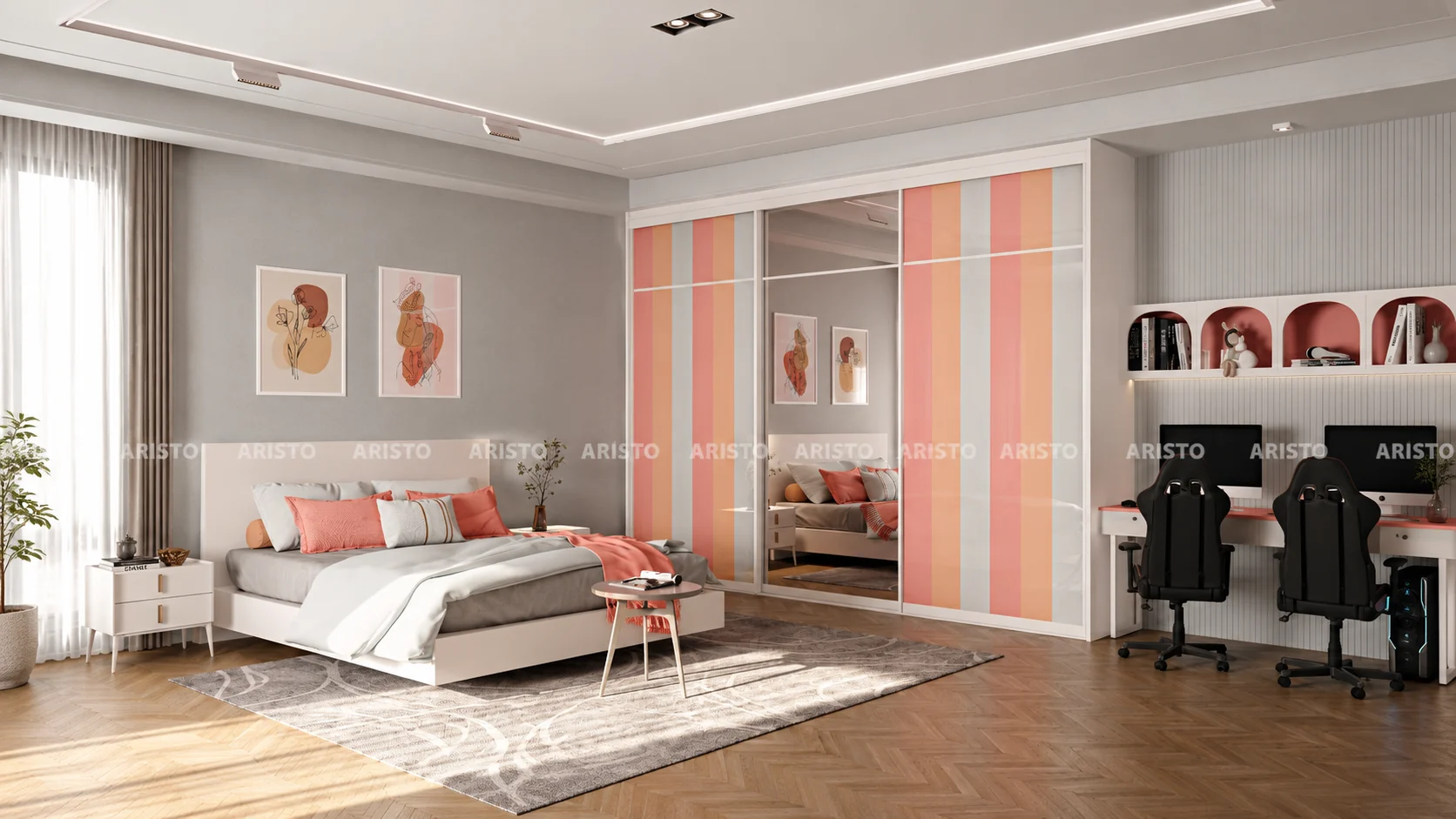 Sliding wardrobe designers in Gurgaon - glass finish wardrobe by Innovante Studio