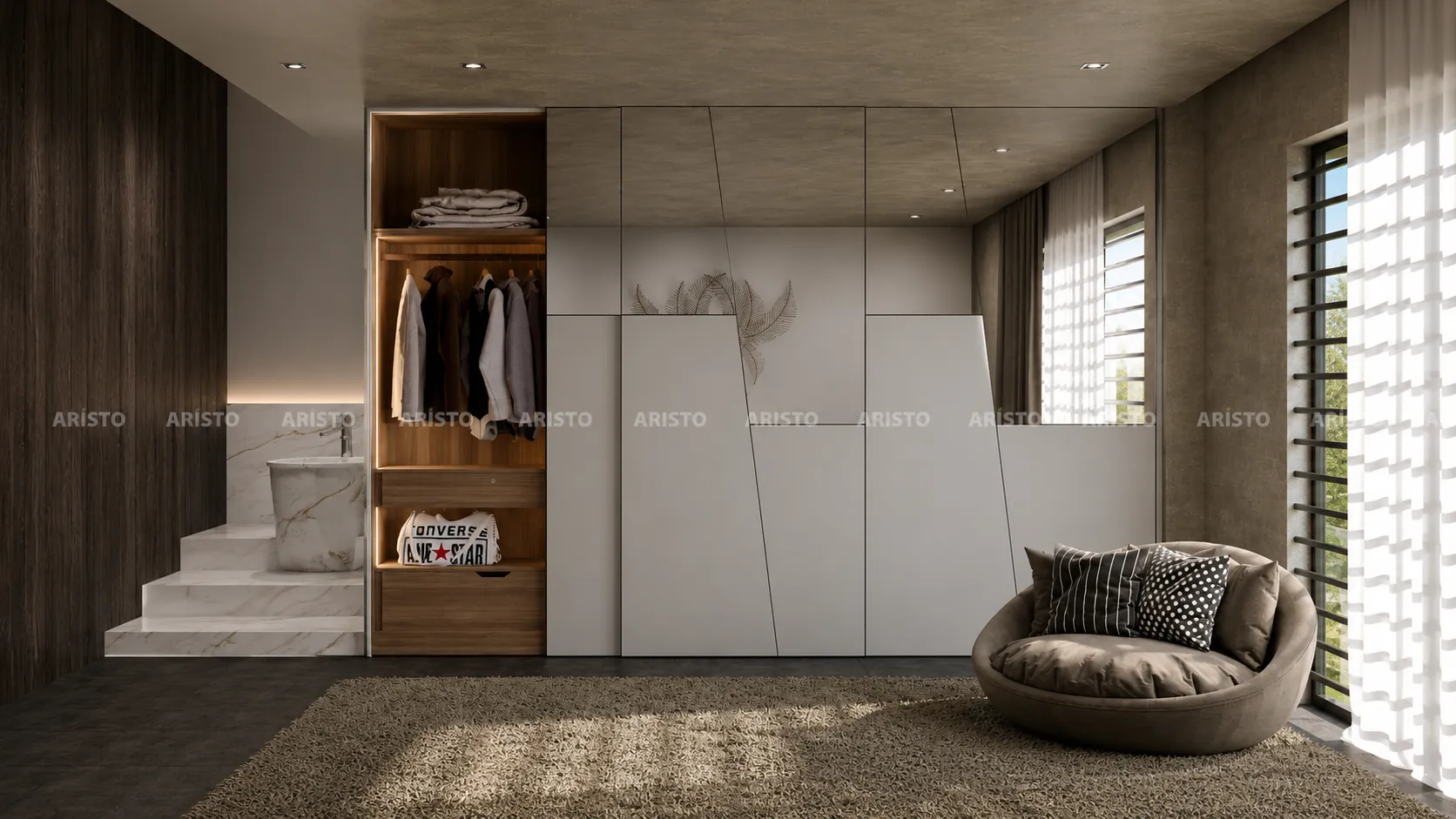 Custom openable wardrobe design for bedroom by Innovante Studio Gurgaon