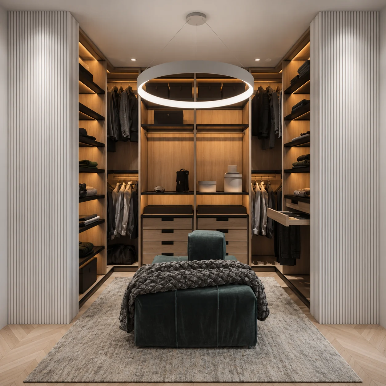 Luxury walk-in wardrobe design for bedroom in Gurgaon