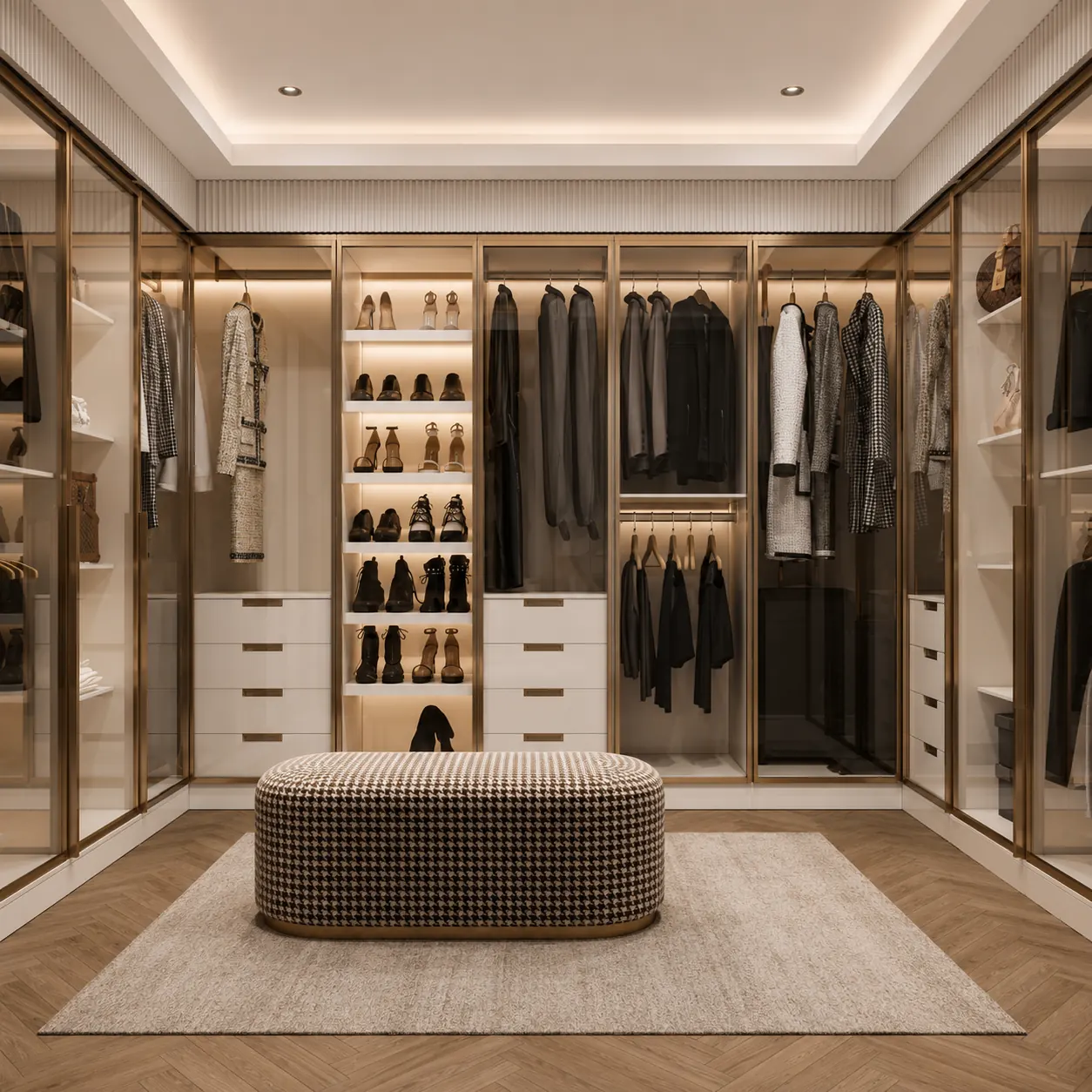 Luxury walk-in wardrobe design for bedroom in Gurgaon
