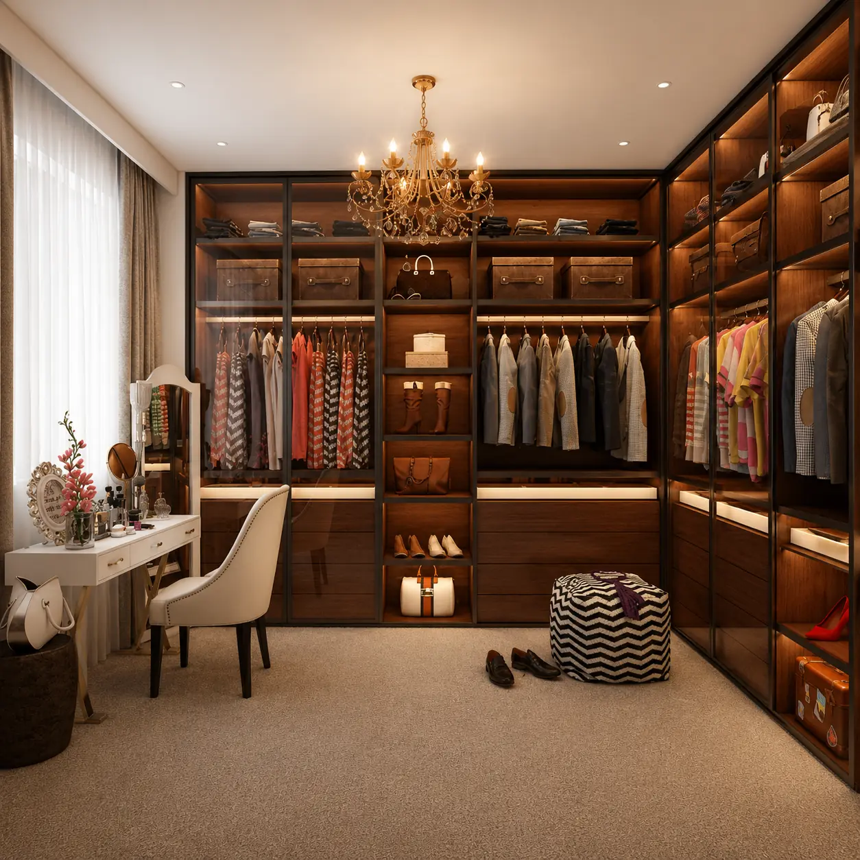 Luxury walk-in wardrobe design for bedroom in Gurgaon
