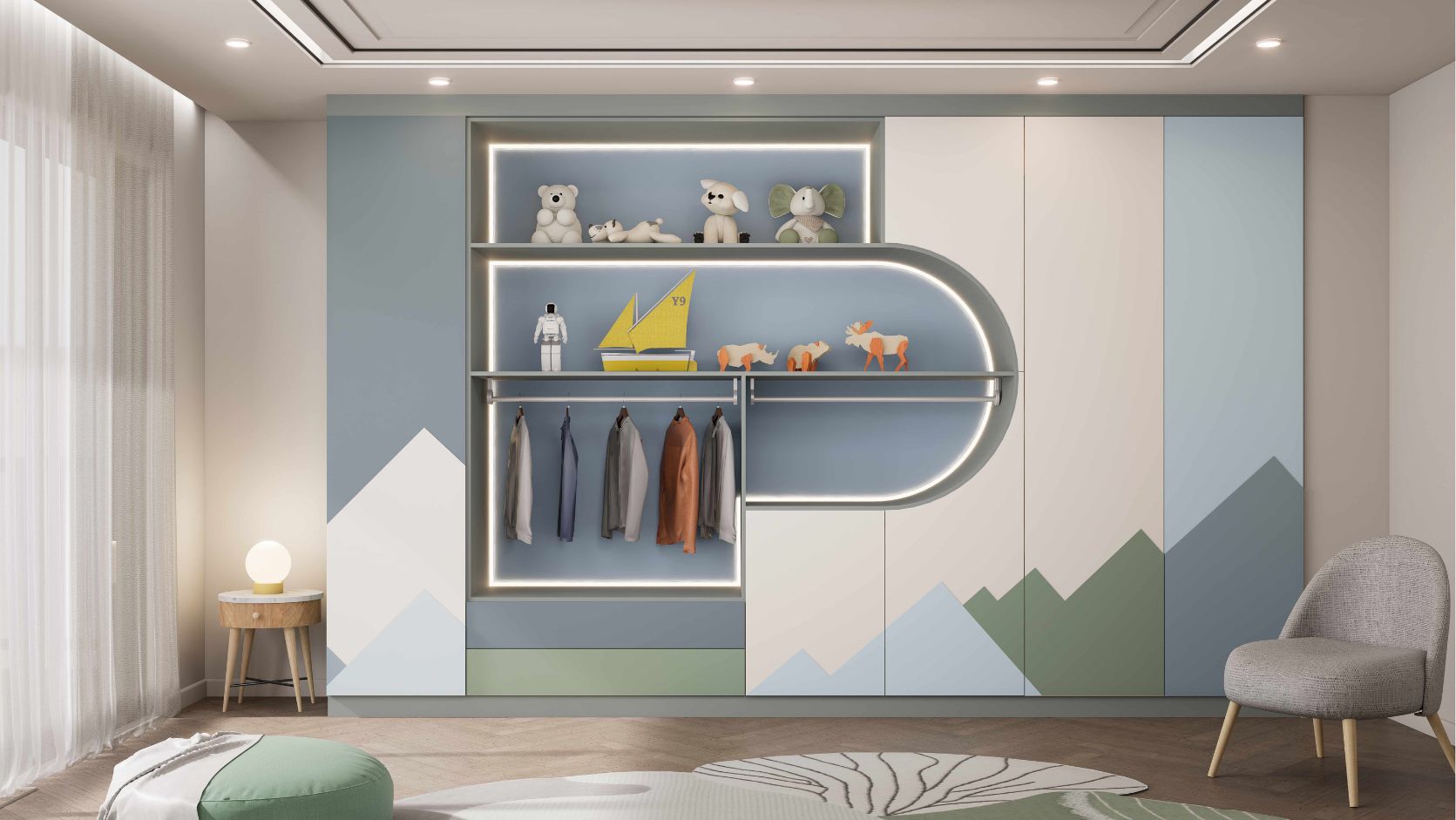 Sliding wardrobe designers in Gurgaon - glass finish wardrobe by Innovante Studio