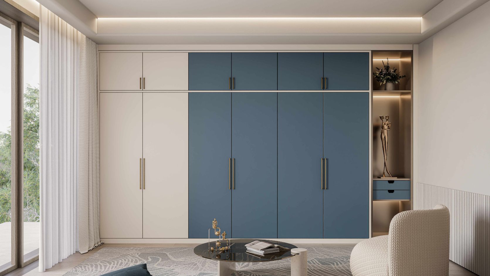 Sliding wardrobe designers in Gurgaon - glass finish wardrobe by Innovante Studio