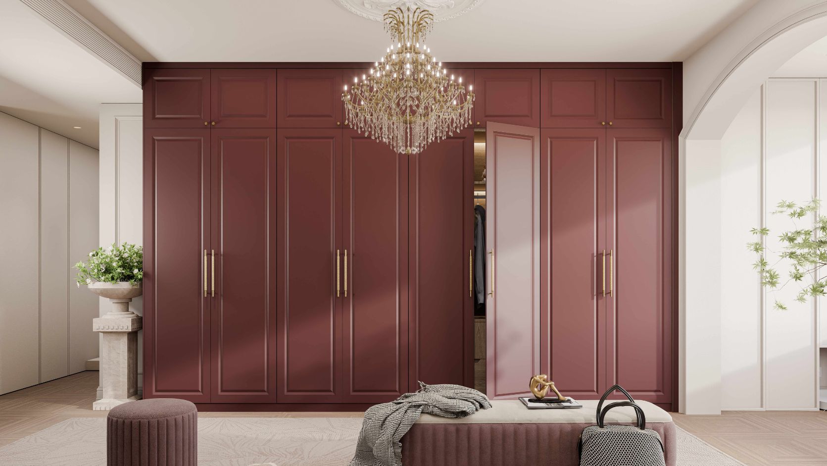 Premium flush doors with matte veneer finish by Innovante Studio Gurgaon