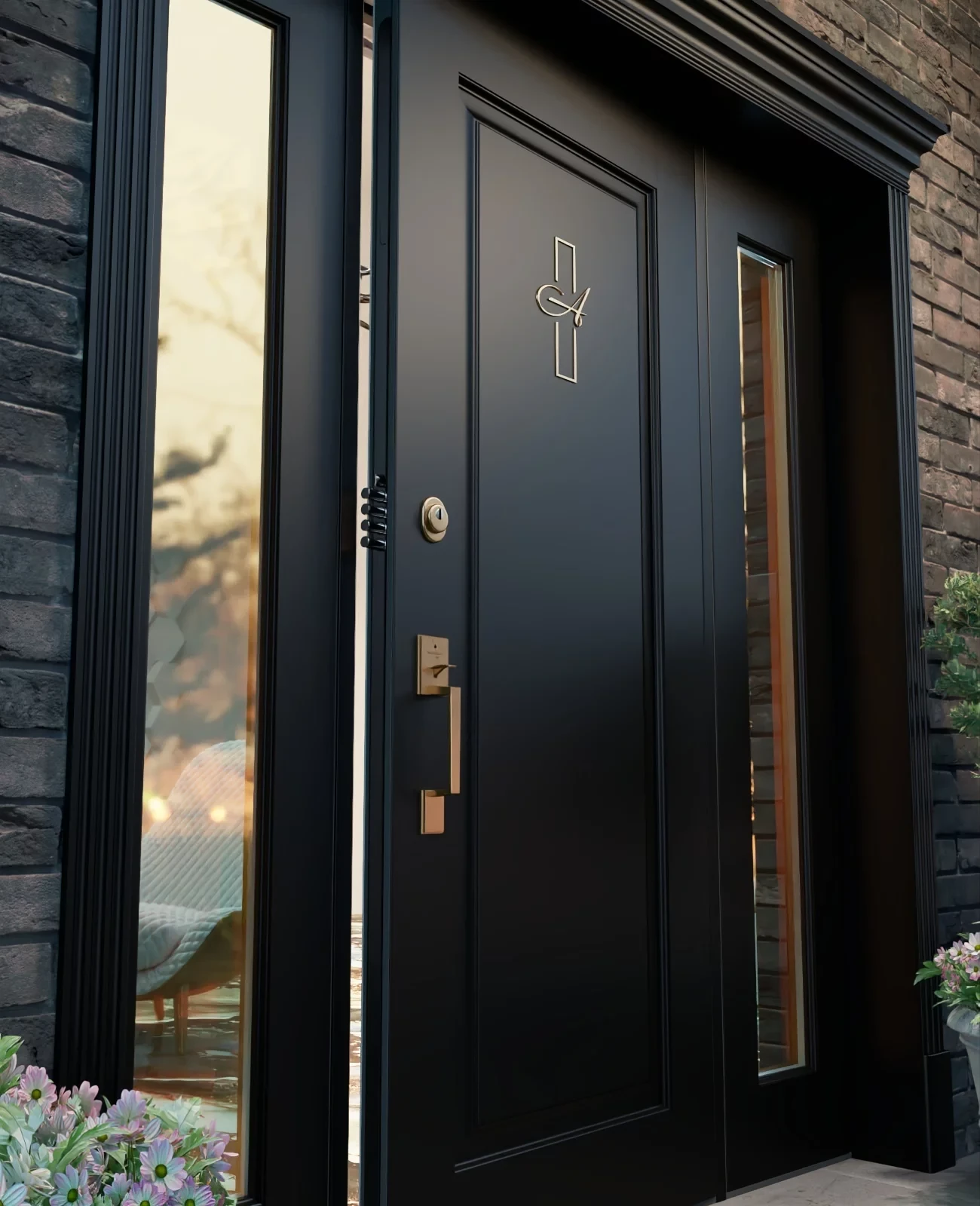 Main door design for home — arched walnut entrance by Innovante Studio