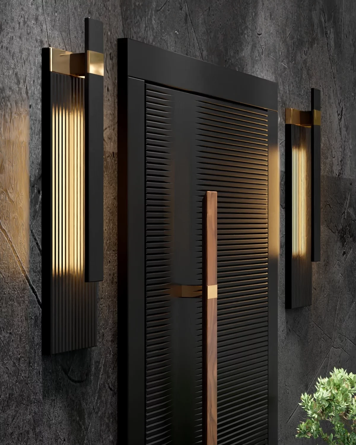 Main door design for home — arched walnut entrance by Innovante Studio