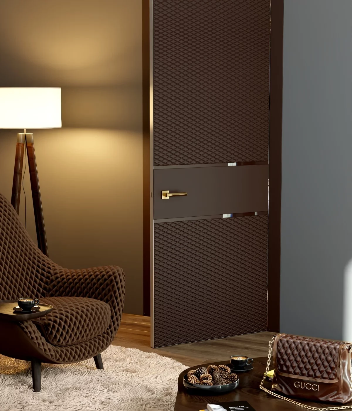 Modern interior doors for luxury homes — ribbed oak finish, Gurgaon