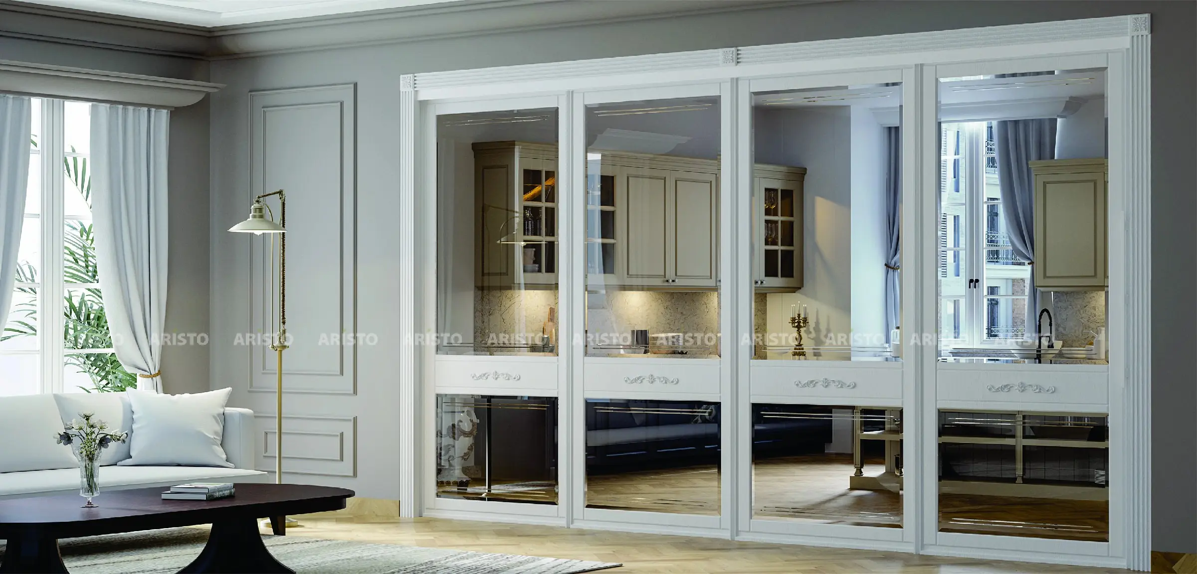 Sliding wardrobe designers in Gurgaon - glass finish wardrobe by Innovante Studio