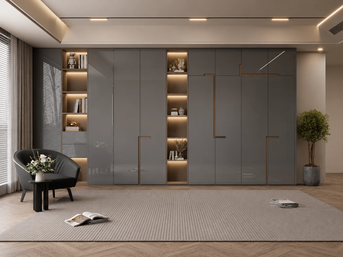 Modern interior doors for luxury homes — ribbed oak finish, Gurgaon