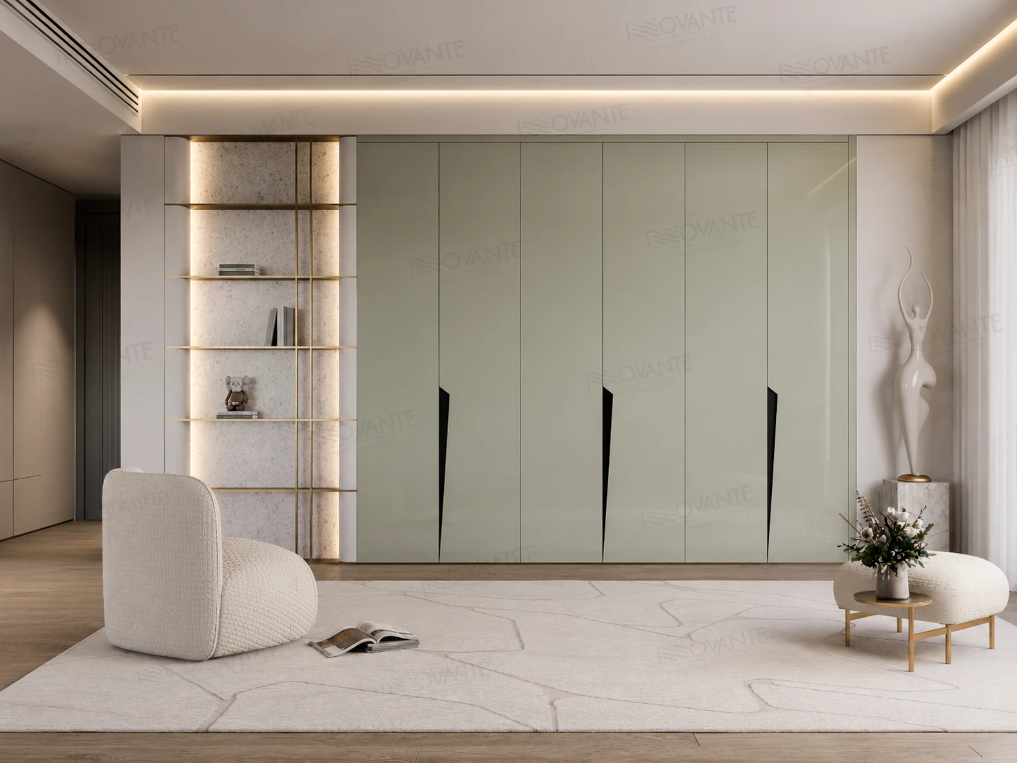 Premium flush doors with matte veneer finish by Innovante Studio Gurgaon