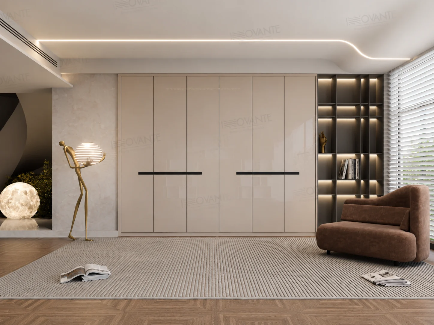 Designer wooden doors Gurgaon — fluted panel wardrobe-style interior door