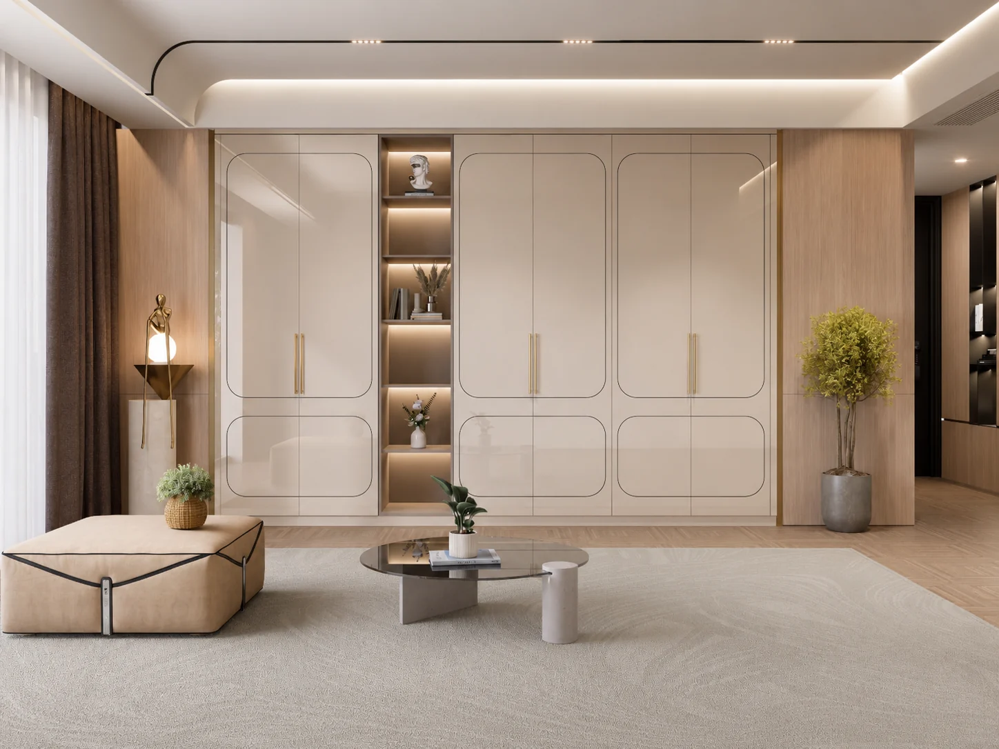 Main door design for home — arched walnut entrance by Innovante Studio