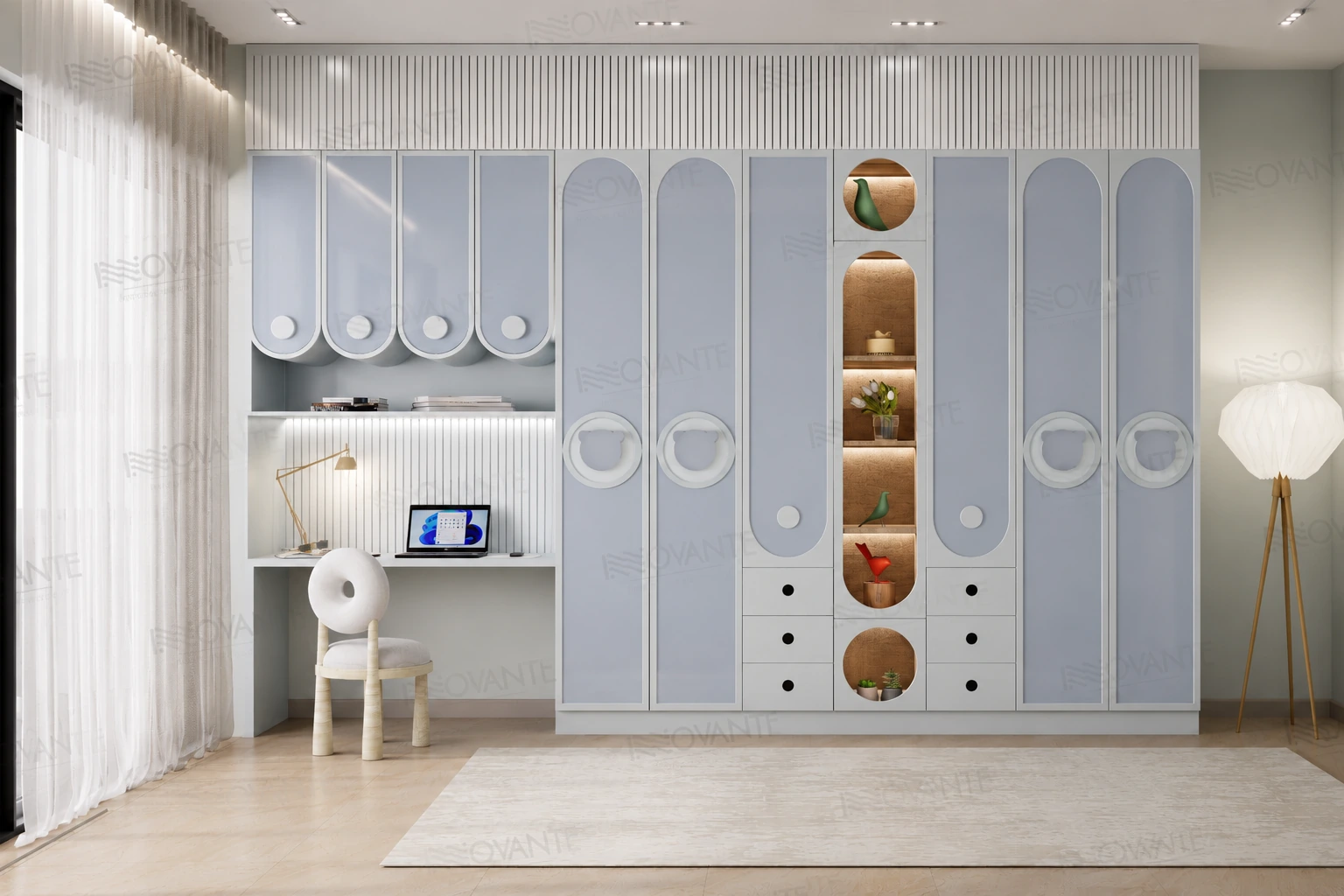 Modern interior doors for luxury homes — ribbed oak finish, Gurgaon