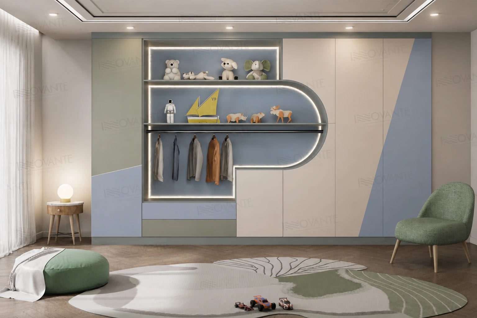 Premium flush doors with matte veneer finish by Innovante Studio Gurgaon
