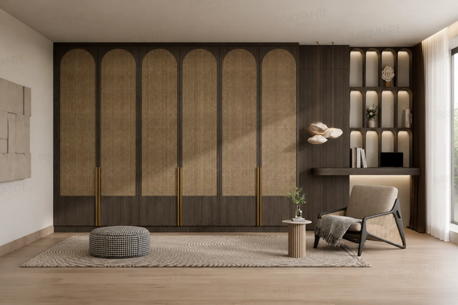 Premium flush doors with matte veneer finish by Innovante Studio Gurgaon