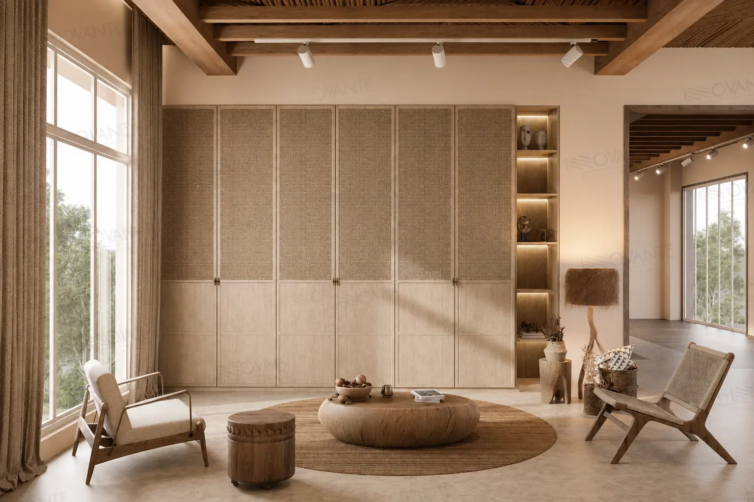 Modern interior doors for luxury homes — ribbed oak finish, Gurgaon