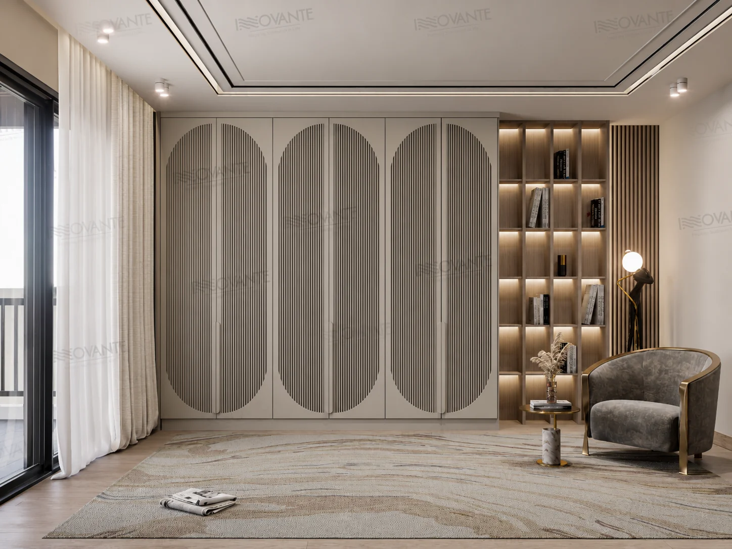 Modern interior doors for luxury homes — ribbed oak finish, Gurgaon
