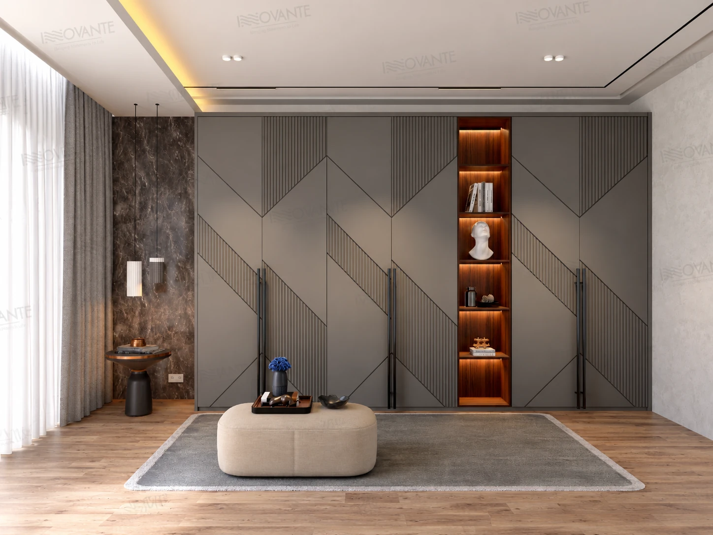 Designer wooden doors Gurgaon — fluted panel wardrobe-style interior door